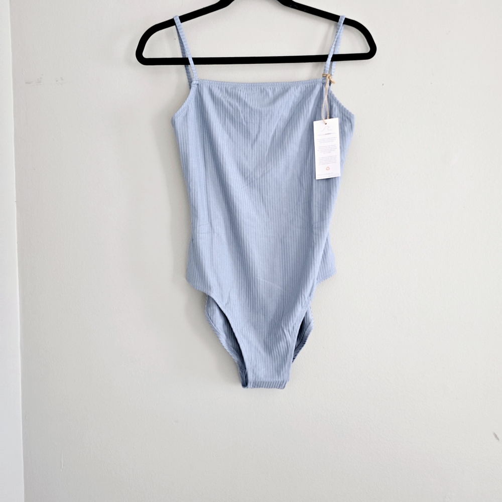 Light Blue Ribbed One-Piece Swimsuit - Women's - Picture 3 of 4